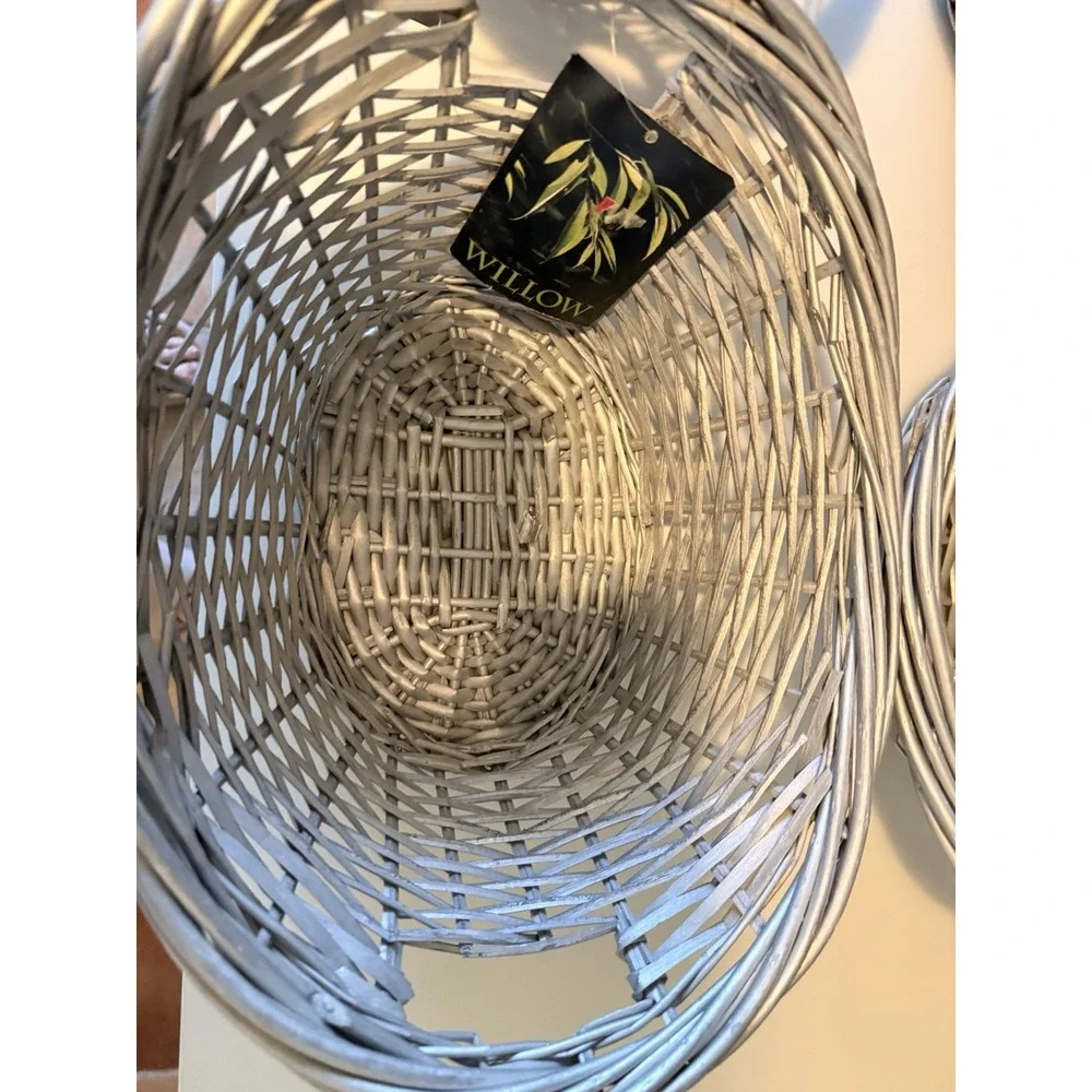 wicker baskets vintage  Silver Set Of 4